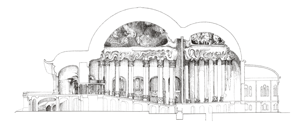 Plan du premier Goethaneum de Rudolph Steiner avec les colonnes-arbres